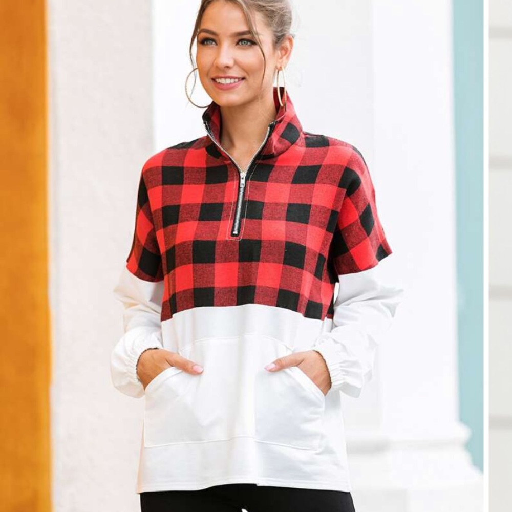 Buffalo Plaid Half Zip Sweater